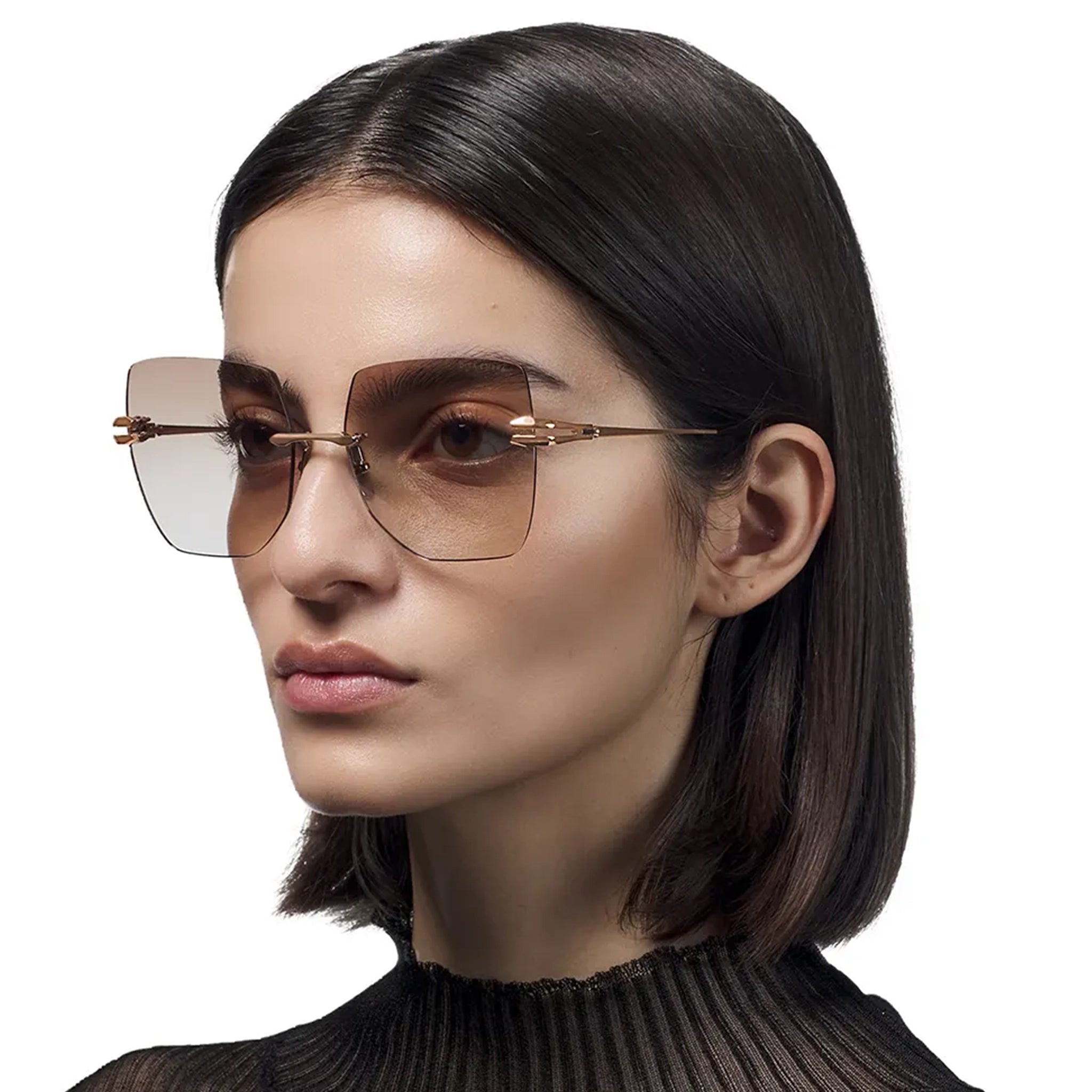 Model side view of Dita Eyewear Embra Brushed Rose Gold Silver Sunglasses